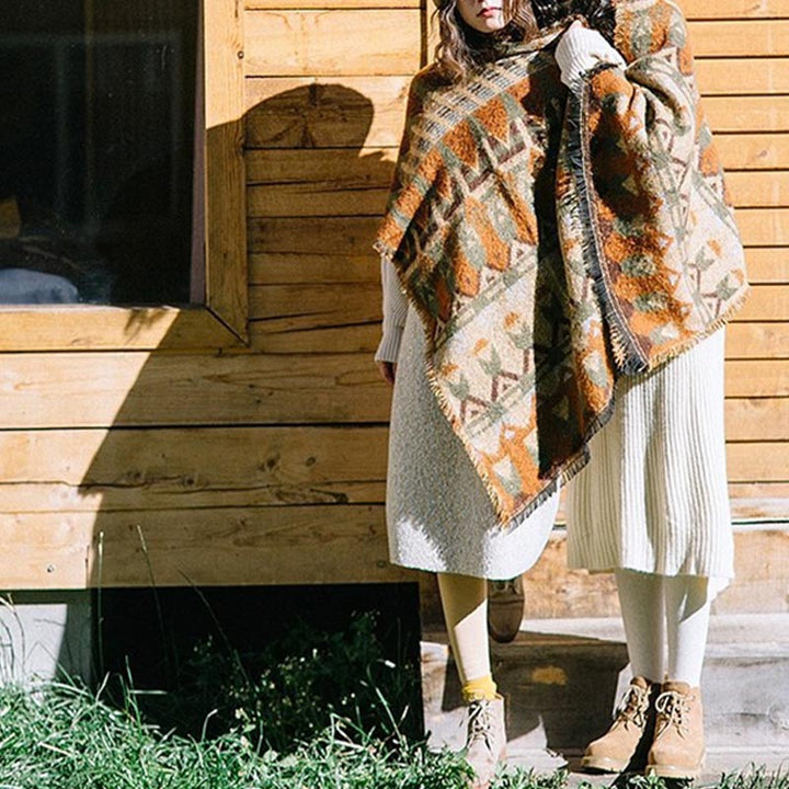 Buddha Stones Tibetan Shawl Classic Geometry Pattern Winter Cozy Travel Scarf Wrap - image 11