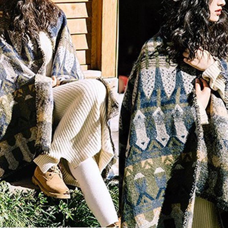 Buddha Stones Tibetan Shawl Classic Geometry Pattern Winter Cozy Travel Scarf Wrap - image 17