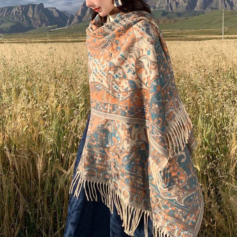 Buddha Stones Tibetan Flower Branch Tassel Shawl Cozy Travel Scarf Wrap - image 4