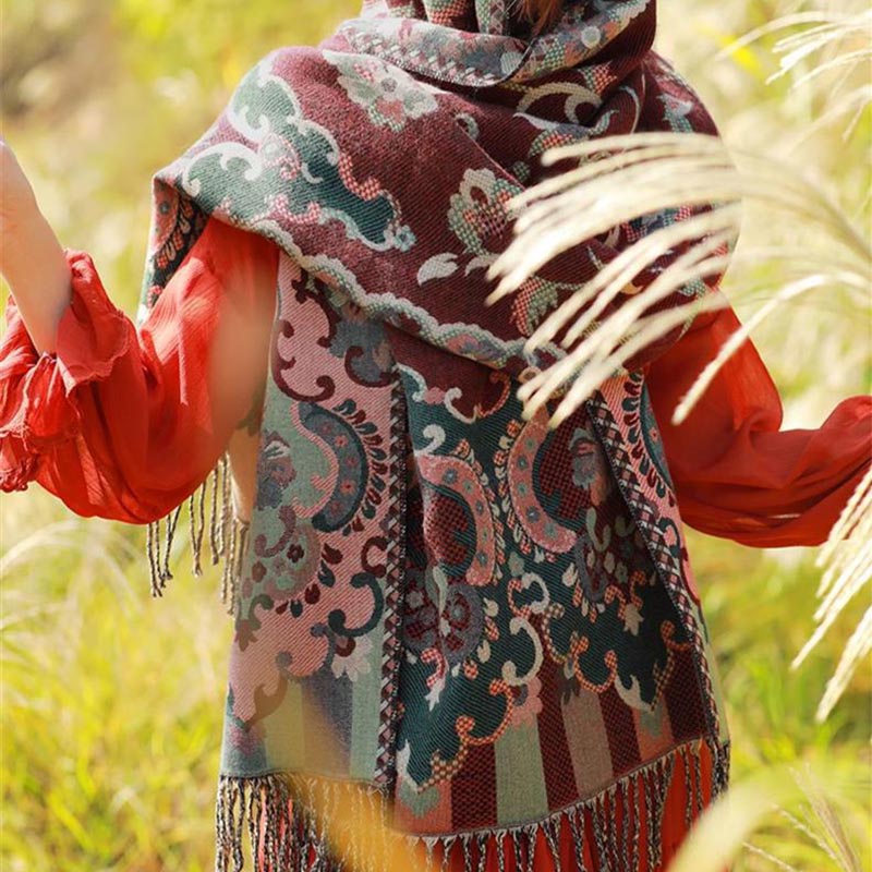 Buddha Stones Tibetan Flowers Leaves Branch Design Tassel Shawl Cozy Travel Scarf Wrap - image 5