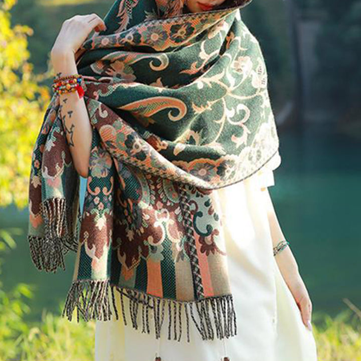 Buddha Stones Tibetan Flowers Leaves Branch Design Tassel Shawl Cozy Travel Scarf Wrap - image 29