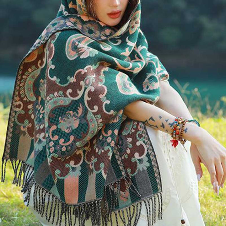 Buddha Stones Tibetan Flowers Leaves Branch Design Tassel Shawl Cozy Travel Scarf Wrap - image 26