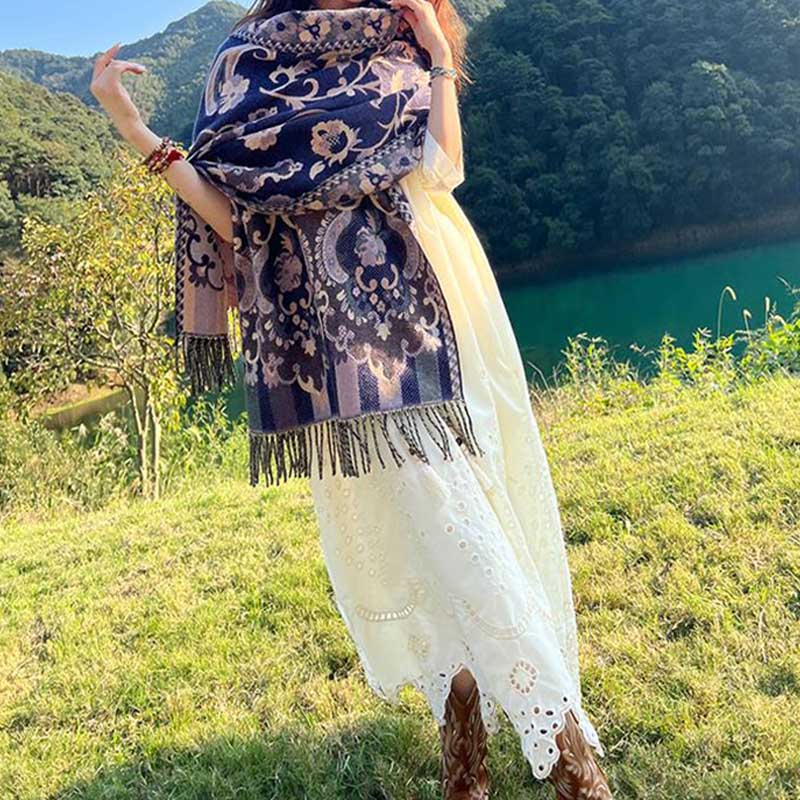 Buddha Stones Tibetan Flowers Leaves Branch Design Tassel Shawl Cozy Travel Scarf Wrap - image 34