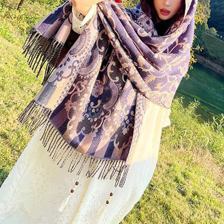 Buddha Stones Tibetan Flowers Leaves Branch Design Tassel Shawl Cozy Travel Scarf Wrap - image 33