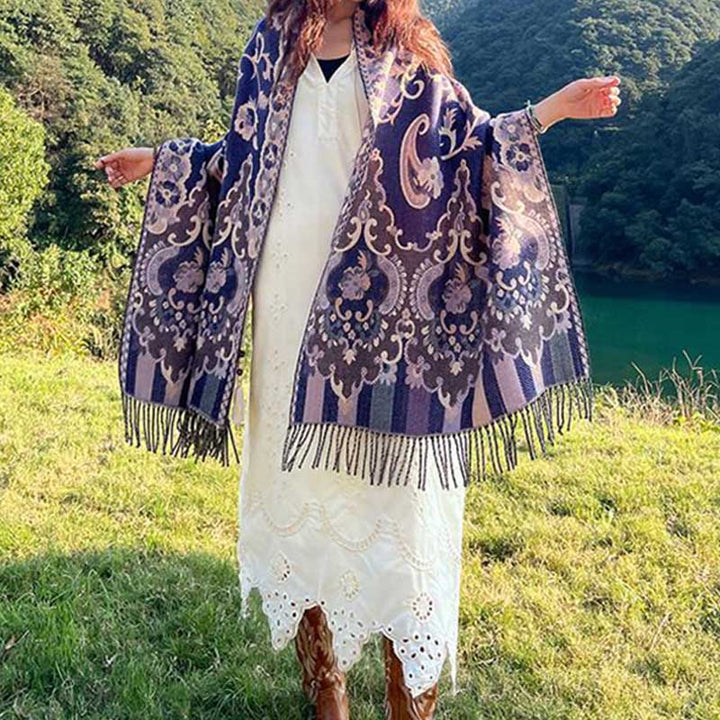 Buddha Stones Tibetan Flowers Leaves Branch Design Tassel Shawl Cozy Travel Scarf Wrap - image 32