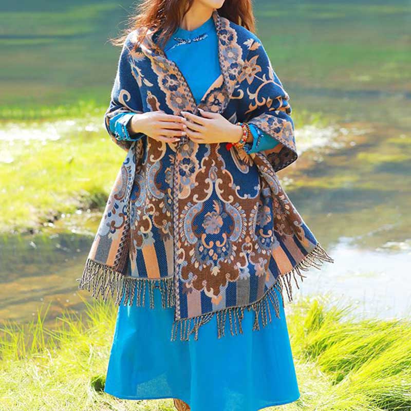 Buddha Stones Tibetan Flowers Leaves Branch Design Tassel Shawl Cozy Travel Scarf Wrap - image 36