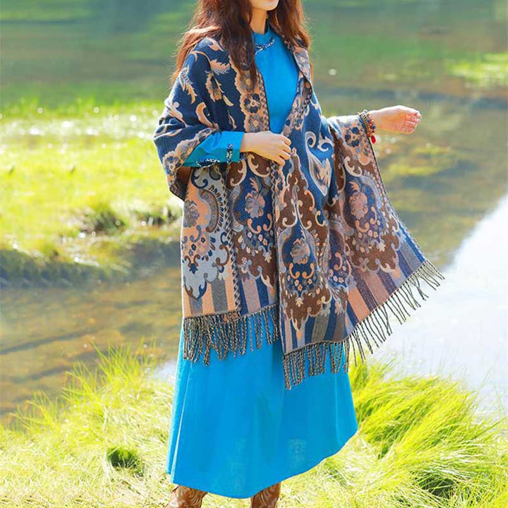 Buddha Stones Tibetan Flowers Leaves Branch Design Tassel Shawl Cozy Travel Scarf Wrap - image 39