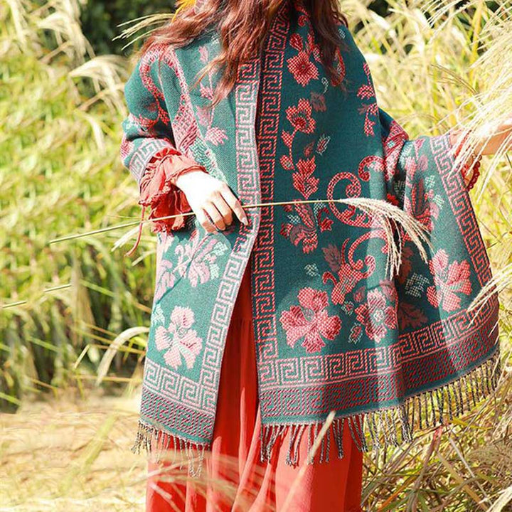 Buddha Stones Tibetan Flowers Leaves Pattern Design Shawl Cozy Travel Scarf Wrap - image 1