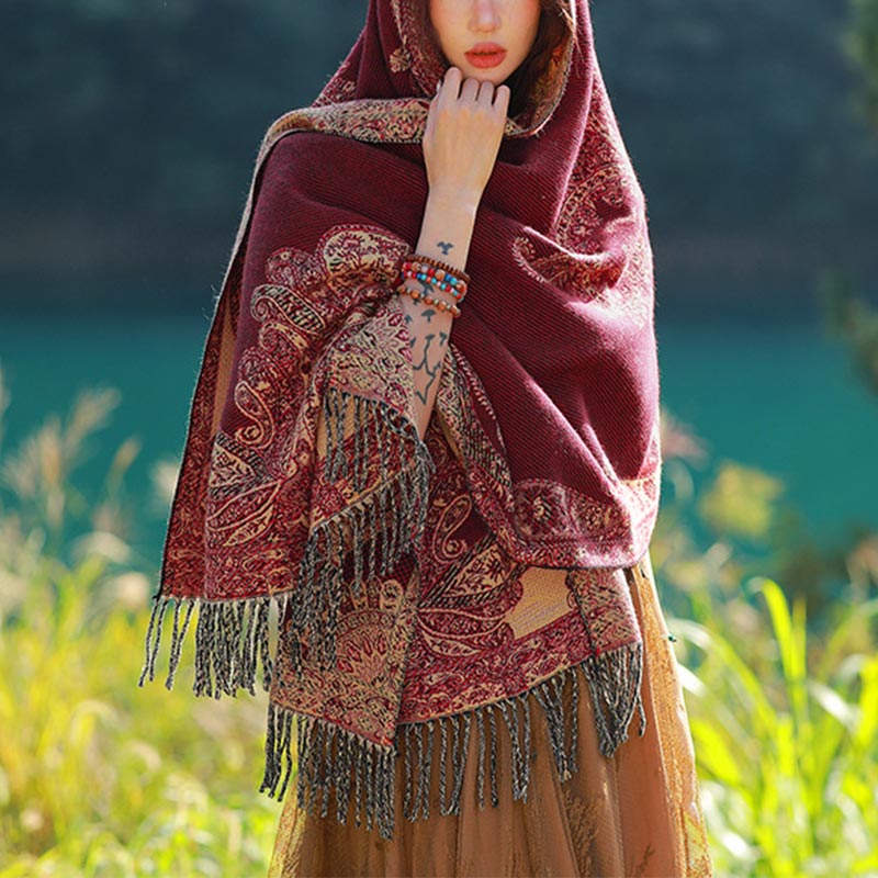 Buddha Stones Tibetan Vine Leaves Pattern Design Shawl Cozy Travel Scarf Wrap - image 1