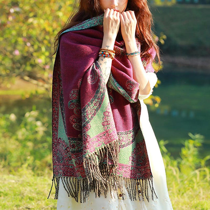 Buddha Stones Tibetan Vine Leaves Pattern Design Shawl Cozy Travel Scarf Wrap - image 14