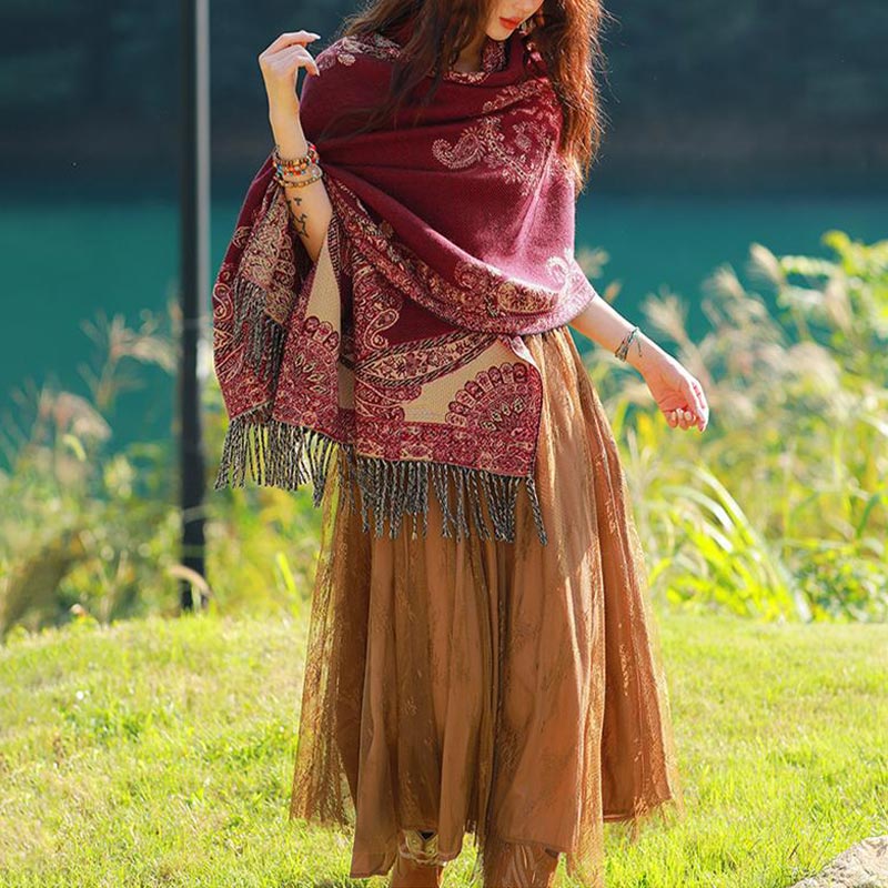 Buddha Stones Tibetan Vine Leaves Pattern Design Shawl Cozy Travel Scarf Wrap - image 9