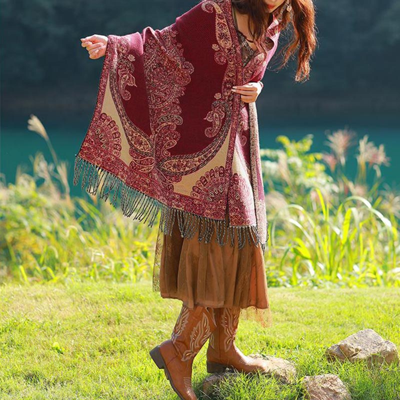 Buddha Stones Tibetan Vine Leaves Pattern Design Shawl Cozy Travel Scarf Wrap - image 5