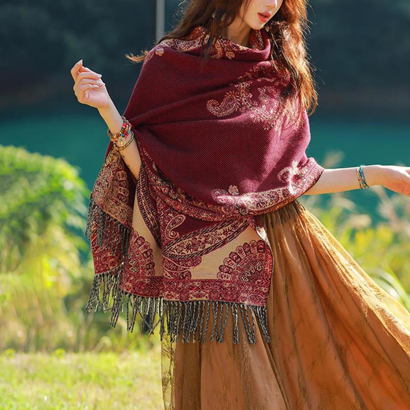 Buddha Stones Tibetan Vine Leaves Pattern Design Shawl Cozy Travel Scarf Wrap - image 8