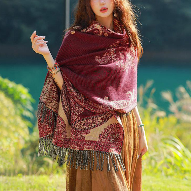 Buddha Stones Tibetan Vine Leaves Pattern Design Shawl Cozy Travel Scarf Wrap - image 7