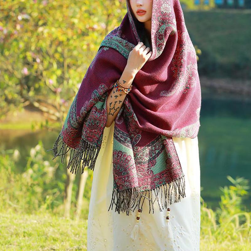 Buddha Stones Tibetan Vine Leaves Pattern Design Shawl Cozy Travel Scarf Wrap - image 15