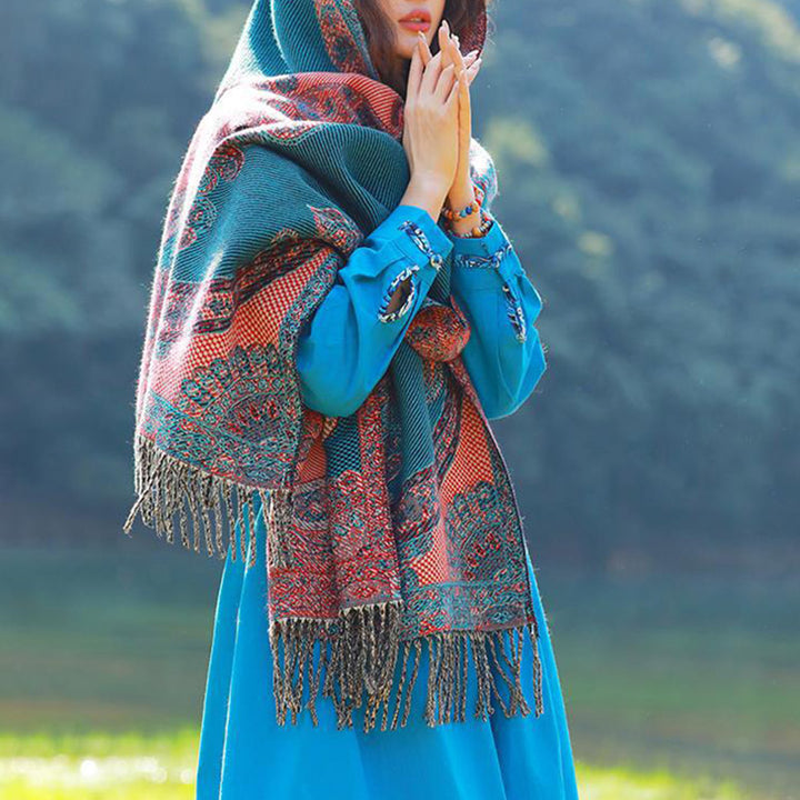 Buddha Stones Tibetan Vine Leaves Pattern Design Shawl Cozy Travel Scarf Wrap - image 26