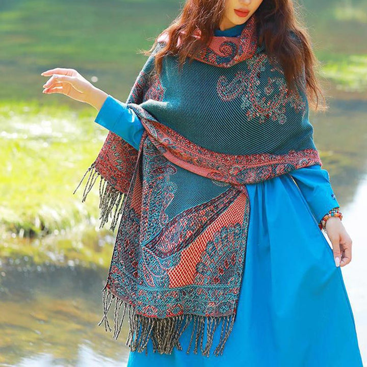 Buddha Stones Tibetan Vine Leaves Pattern Design Shawl Cozy Travel Scarf Wrap - image 30