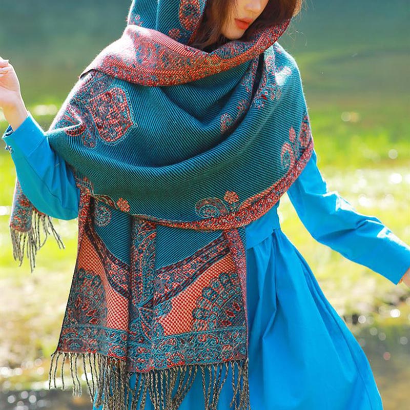 Buddha Stones Tibetan Vine Leaves Pattern Design Shawl Cozy Travel Scarf Wrap - image 24