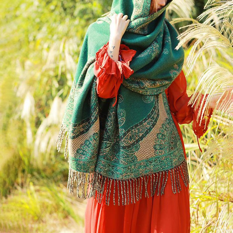 Buddha Stones Tibetan Vine Leaves Pattern Design Shawl Cozy Travel Scarf Wrap - image 35