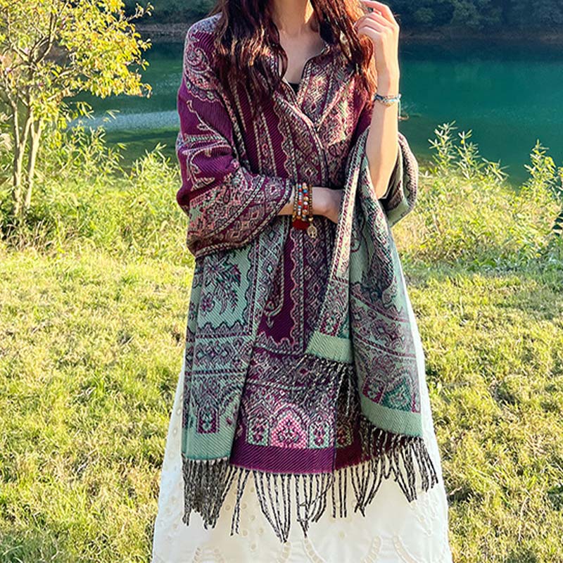Buddha Stones Vintage Tibetan Leaves Pattern Design Shawl Cozy Travel Scarf Wrap - image 1