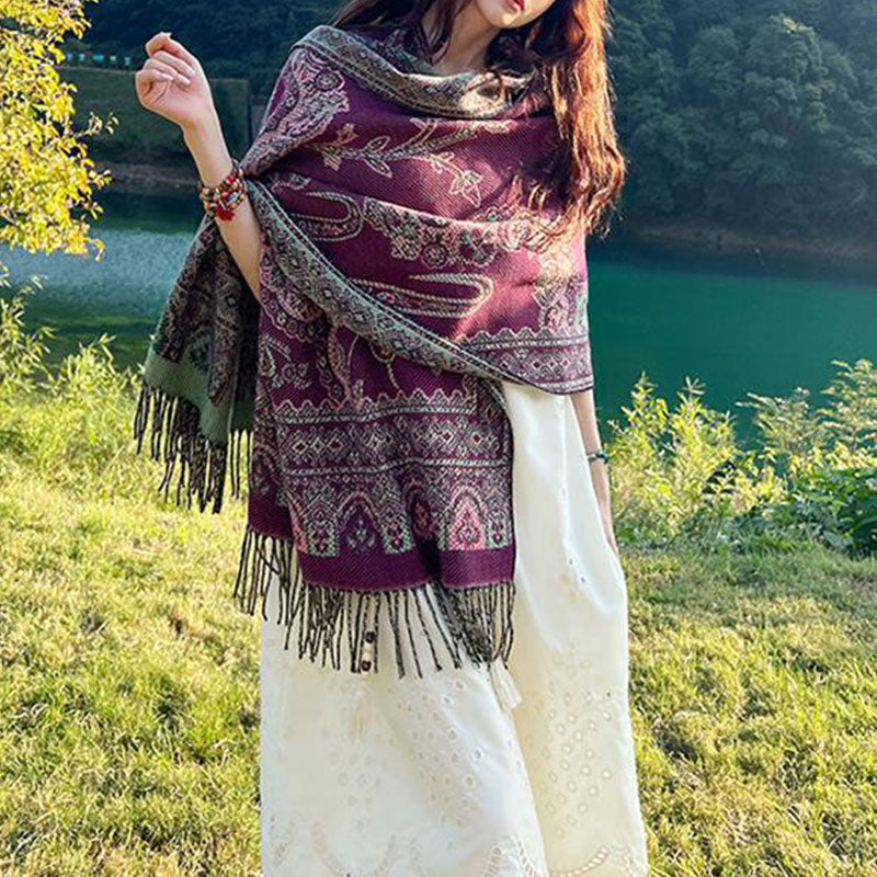 Buddha Stones Vintage Tibetan Leaves Pattern Design Shawl Cozy Travel Scarf Wrap - image 4