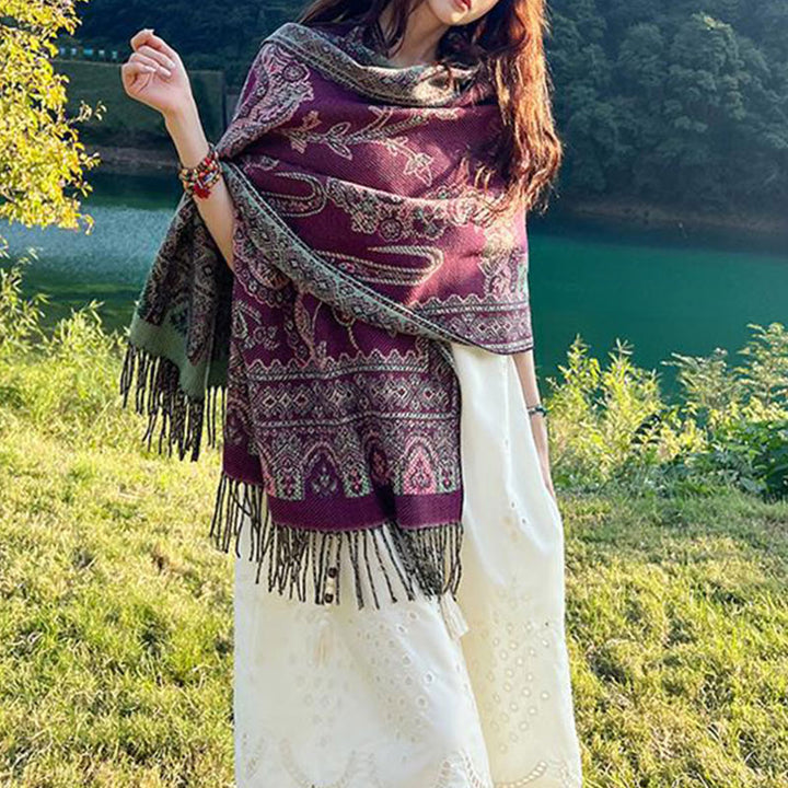 Buddha Stones Vintage Tibetan Leaves Pattern Design Shawl Cozy Travel Scarf Wrap - image 4