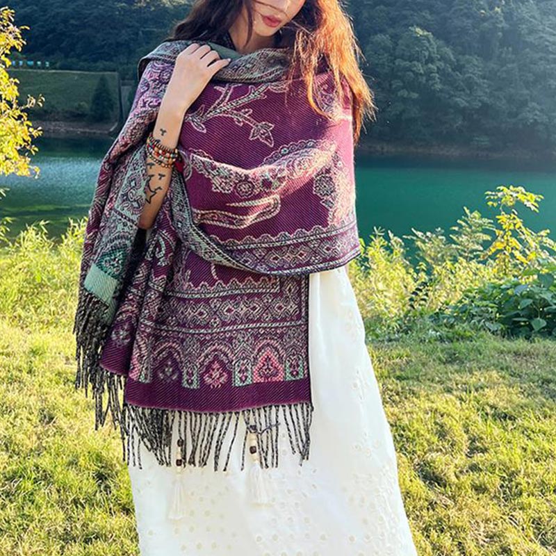 Buddha Stones Vintage Tibetan Leaves Pattern Design Shawl Cozy Travel Scarf Wrap - image 2