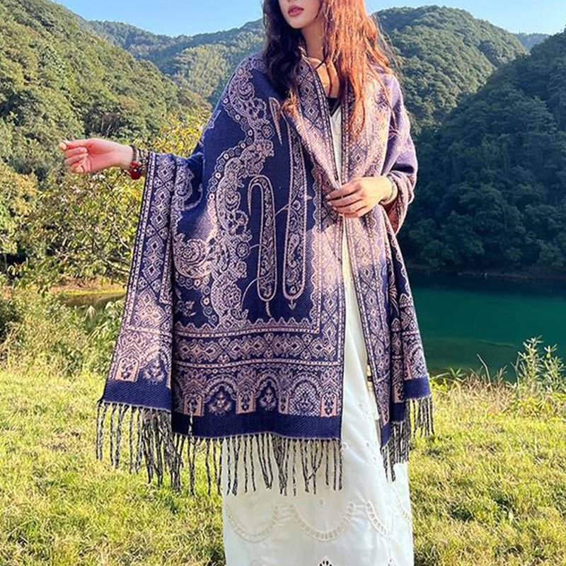 Buddha Stones Vintage Tibetan Leaves Pattern Design Shawl Cozy Travel Scarf Wrap - image 9
