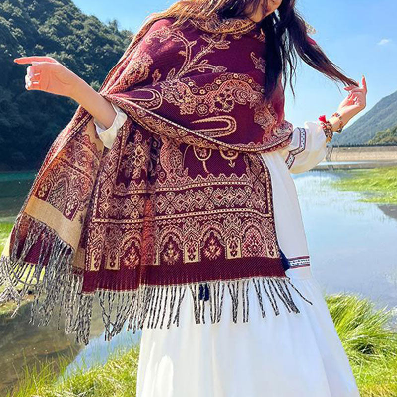 Buddha Stones Vintage Tibetan Leaves Pattern Design Shawl Cozy Travel Scarf Wrap - image 18