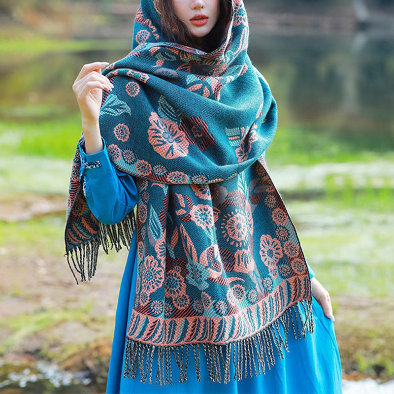 Buddha Stones Tibetan Flower Floral Leaves Pattern Design Shawl Cozy Travel Scarf Wrap - image 1