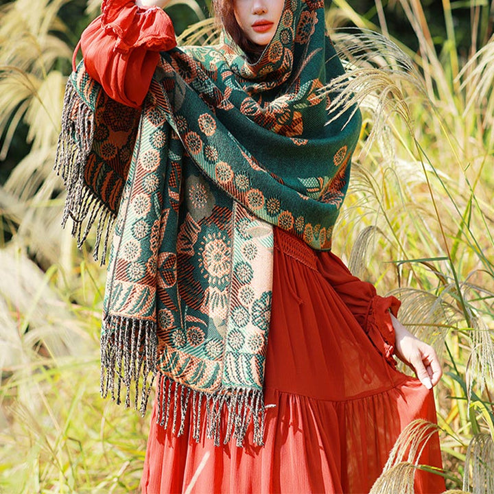 Buddha Stones Tibetan Flower Floral Leaves Pattern Design Shawl Cozy Travel Scarf Wrap - Green - image 20