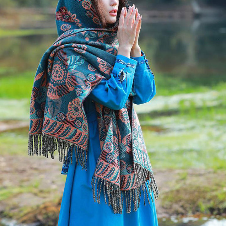 Buddha Stones Tibetan Flower Floral Leaves Pattern Design Shawl Cozy Travel Scarf Wrap - image 6