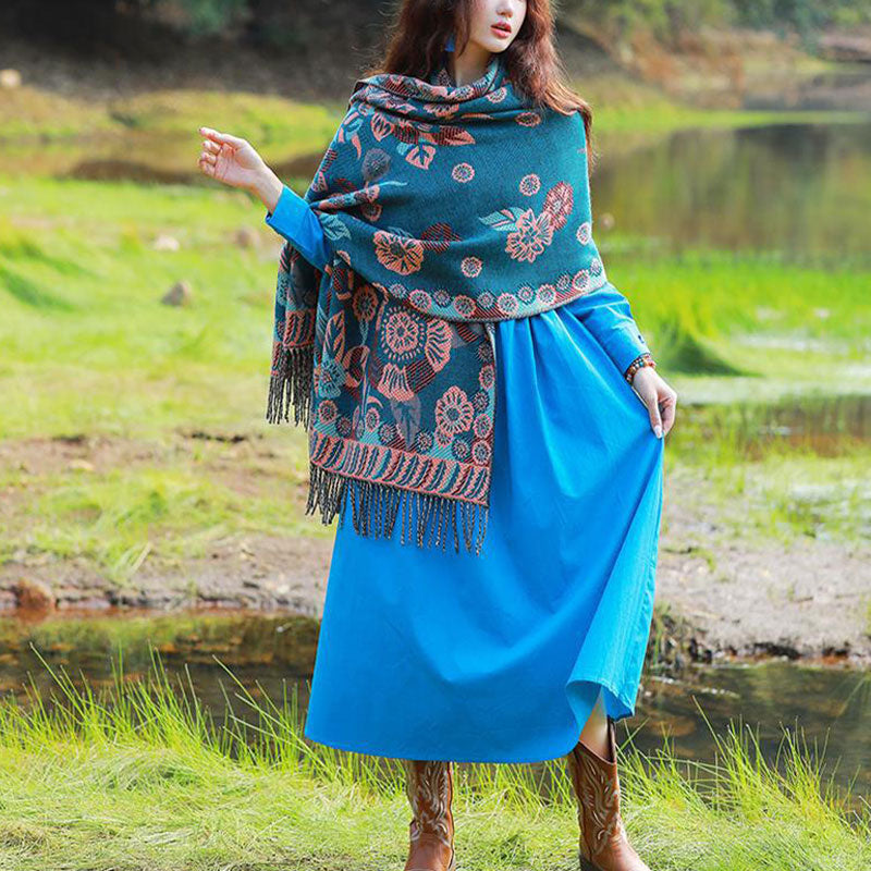 Buddha Stones Tibetan Flower Floral Leaves Pattern Design Shawl Cozy Travel Scarf Wrap - image 9