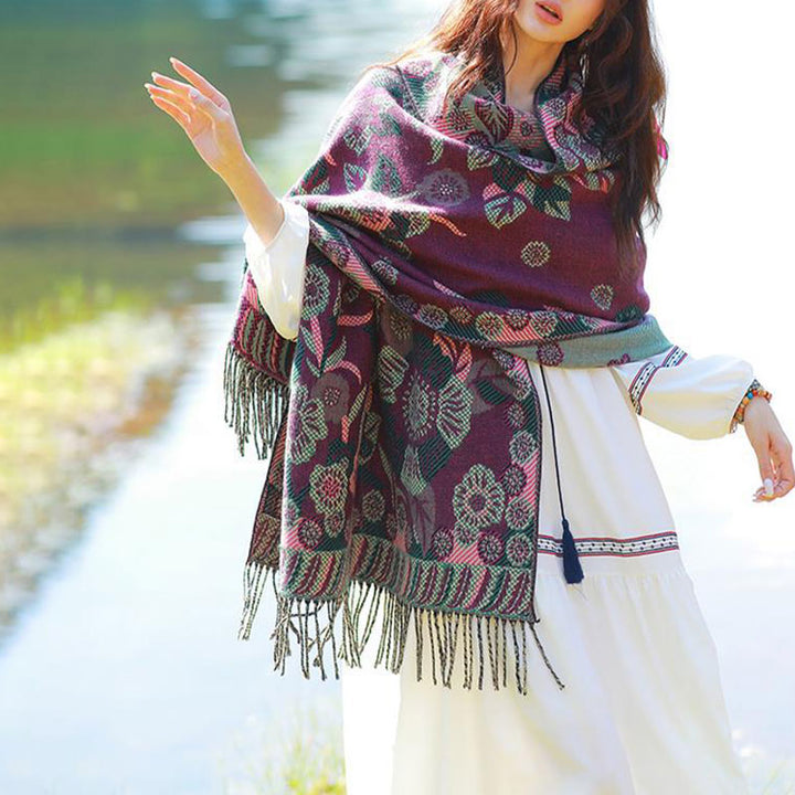 Buddha Stones Tibetan Flower Floral Leaves Pattern Design Shawl Cozy Travel Scarf Wrap - image 11
