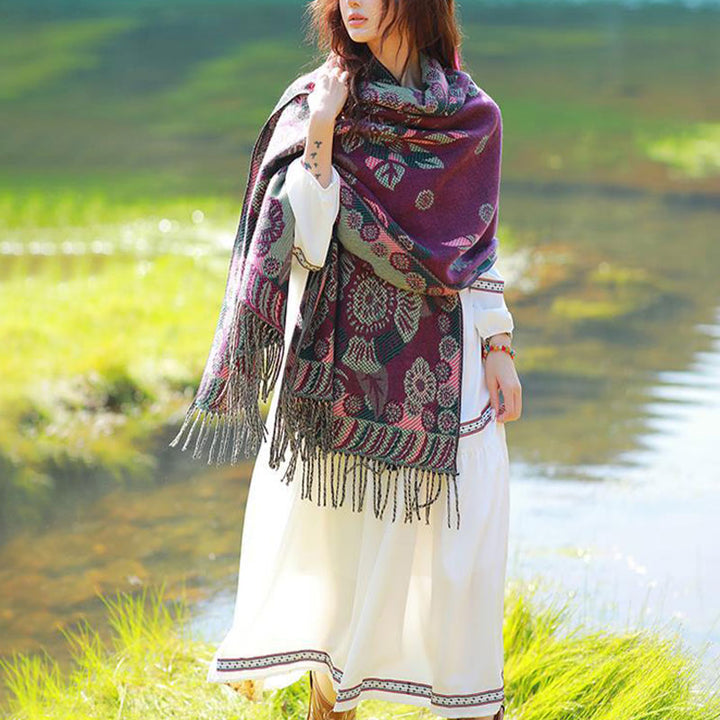 Buddha Stones Tibetan Flower Floral Leaves Pattern Design Shawl Cozy Travel Scarf Wrap - image 16