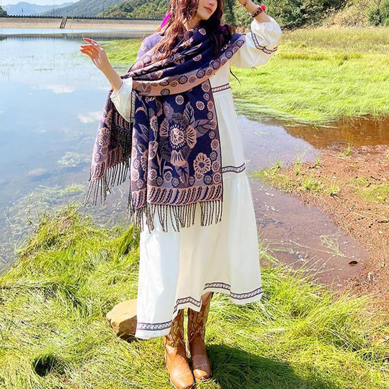 Buddha Stones Tibetan Flower Floral Leaves Pattern Design Shawl Cozy Travel Scarf Wrap - image 37