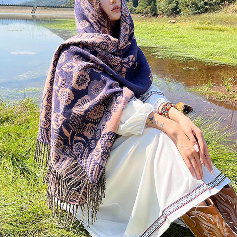 Buddha Stones Tibetan Flower Floral Leaves Pattern Design Shawl Cozy Travel Scarf Wrap - image 39