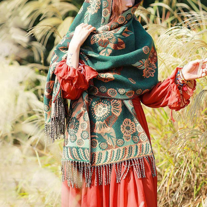 Buddha Stones Tibetan Flower Floral Leaves Pattern Design Shawl Cozy Travel Scarf Wrap - image 22