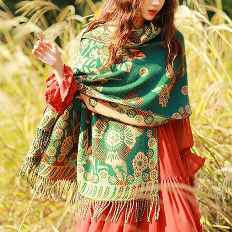 Buddha Stones Tibetan Flower Floral Leaves Pattern Design Shawl Cozy Travel Scarf Wrap - image 23