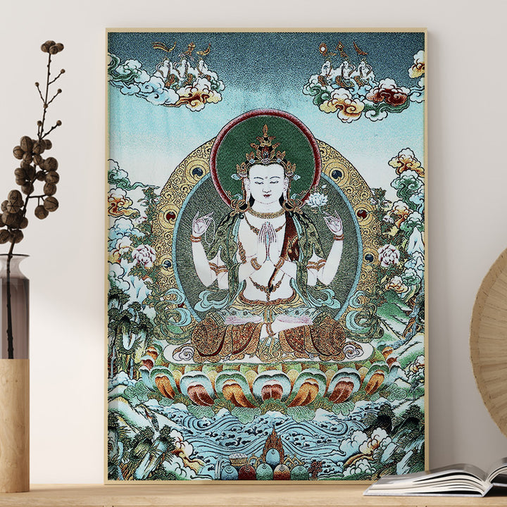 Buddha Stones Tibetan Embroidery White Tara Thangka Tapestry Wall Hanging Wall Art Meditation for Home Decor