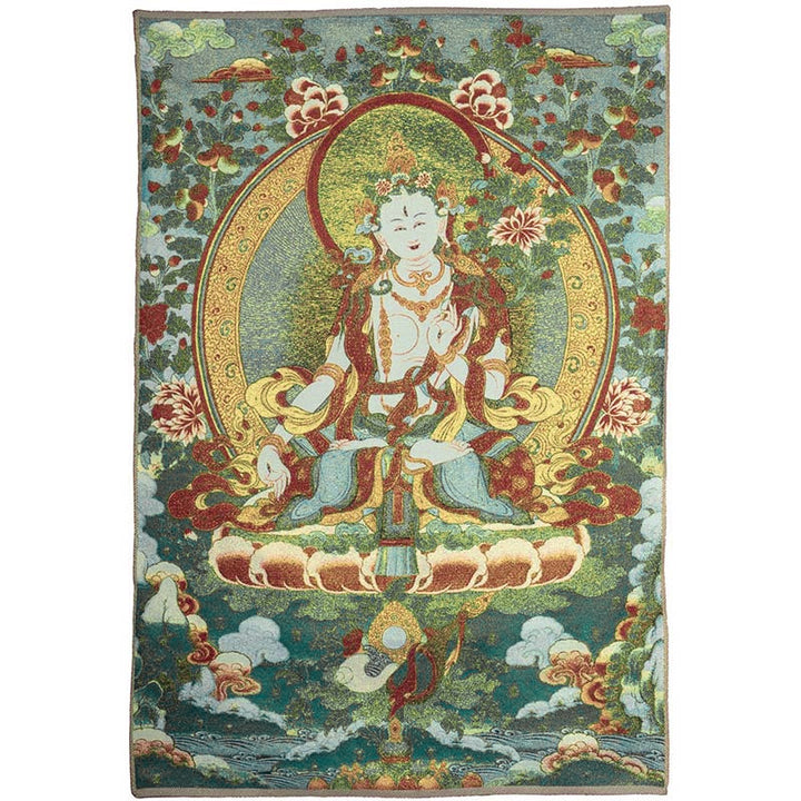 Buddha Stones Tibetan Embroidery White Tara Thangka Tapestry Wall Hanging Wall Art Meditation for Home Decor