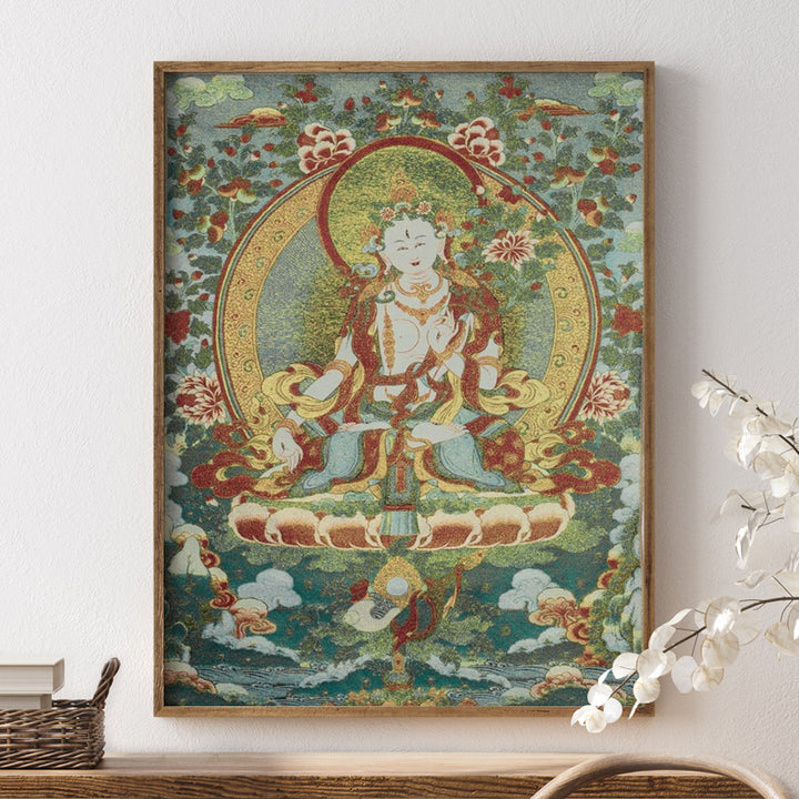 Buddha Stones Tibetan Embroidery White Tara Thangka Tapestry Wall Hanging Wall Art Meditation for Home Decor