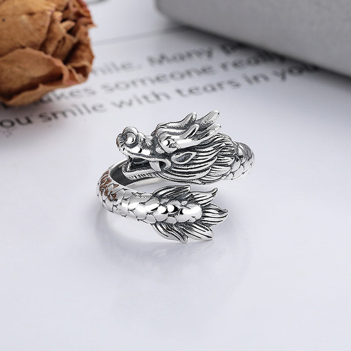 Buddha Stones 925 Sterling Silver Year Of The Dragon Luck Strength Adjustable Metal Ring - image 3
