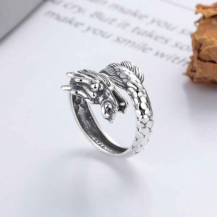 Buddha Stones 925 Sterling Silver Year Of The Dragon Luck Strength Adjustable Metal Ring - image 2