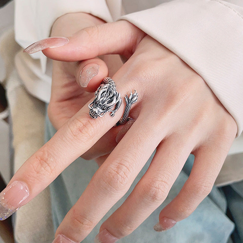 Buddha Stones Vintage 925 Sterling Silver Year Of The Dragon Design Luck Metal Ring - image 6