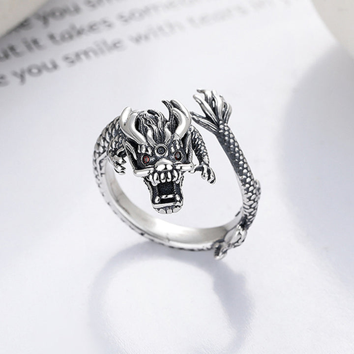 Buddha Stones Vintage 925 Sterling Silver Year Of The Dragon Design Luck Metal Ring - image 1