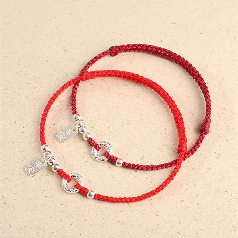 Buddha Stones 925 Sterling Silver Auspicious Clouds Peace Buckle Safe And Sound Bracelet Anklet - image 1