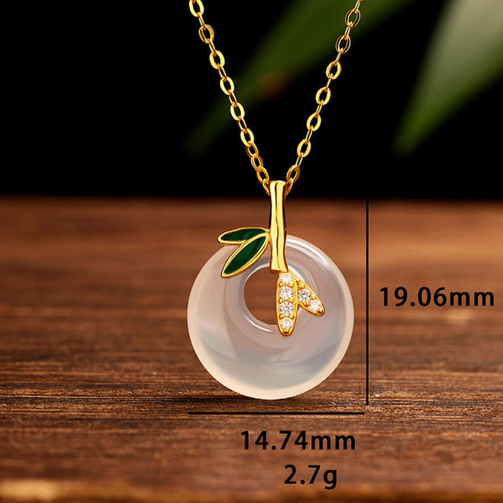 Buddha Stones 925 Sterling Silver Natural Chalcedony Bamboo Leaf Peace Buckle Positive Necklace Pendant - image 3