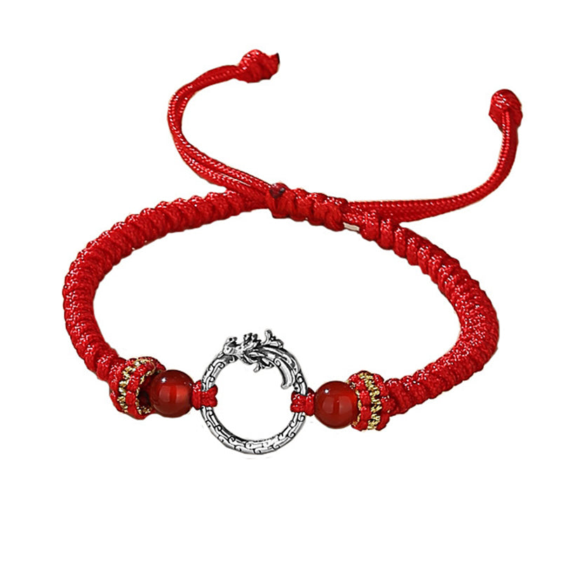 Buddha Stones Handmade 925 Sterling Silver Year of the Dragon Phoenix Peace Buckle Luck Couple Bracelet - image 6