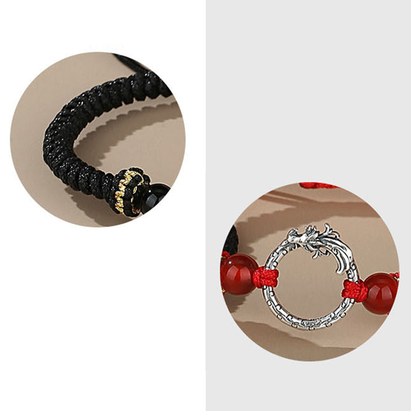 Buddha Stones Handmade 925 Sterling Silver Year of the Dragon Phoenix Peace Buckle Luck Couple Bracelet - image 10
